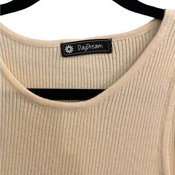 NWOT DayDreamer Ribbed Sleeveless Cream Dress with Side Split - Picture 2 of 5